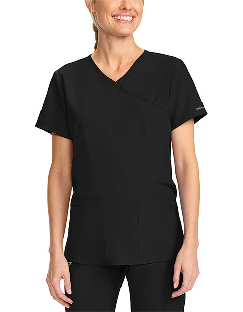 Cherokee Workwear Professionals Women's Maternity Mock Wrap Soft Knit Panel Solid Scrub Top (CCHN) | CK701A