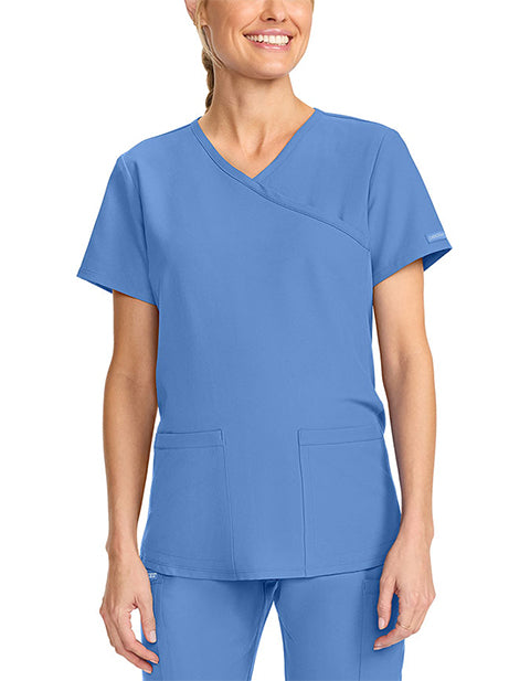 Cherokee Workwear Professionals Women's Maternity Mock Wrap Soft Knit Panel Solid Scrub Top (CCHN) | CK701A