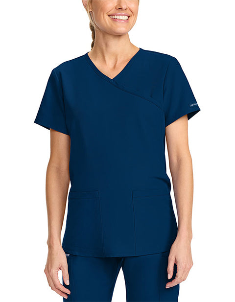 Cherokee Workwear Professionals Women's Maternity Mock Wrap Soft Knit Panel Solid Scrub Top (CCHN) | CK701A