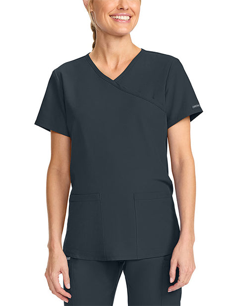 Cherokee Workwear Professionals Women's Maternity Mock Wrap Soft Knit Panel Solid Scrub Top (CCHN) | CK701A